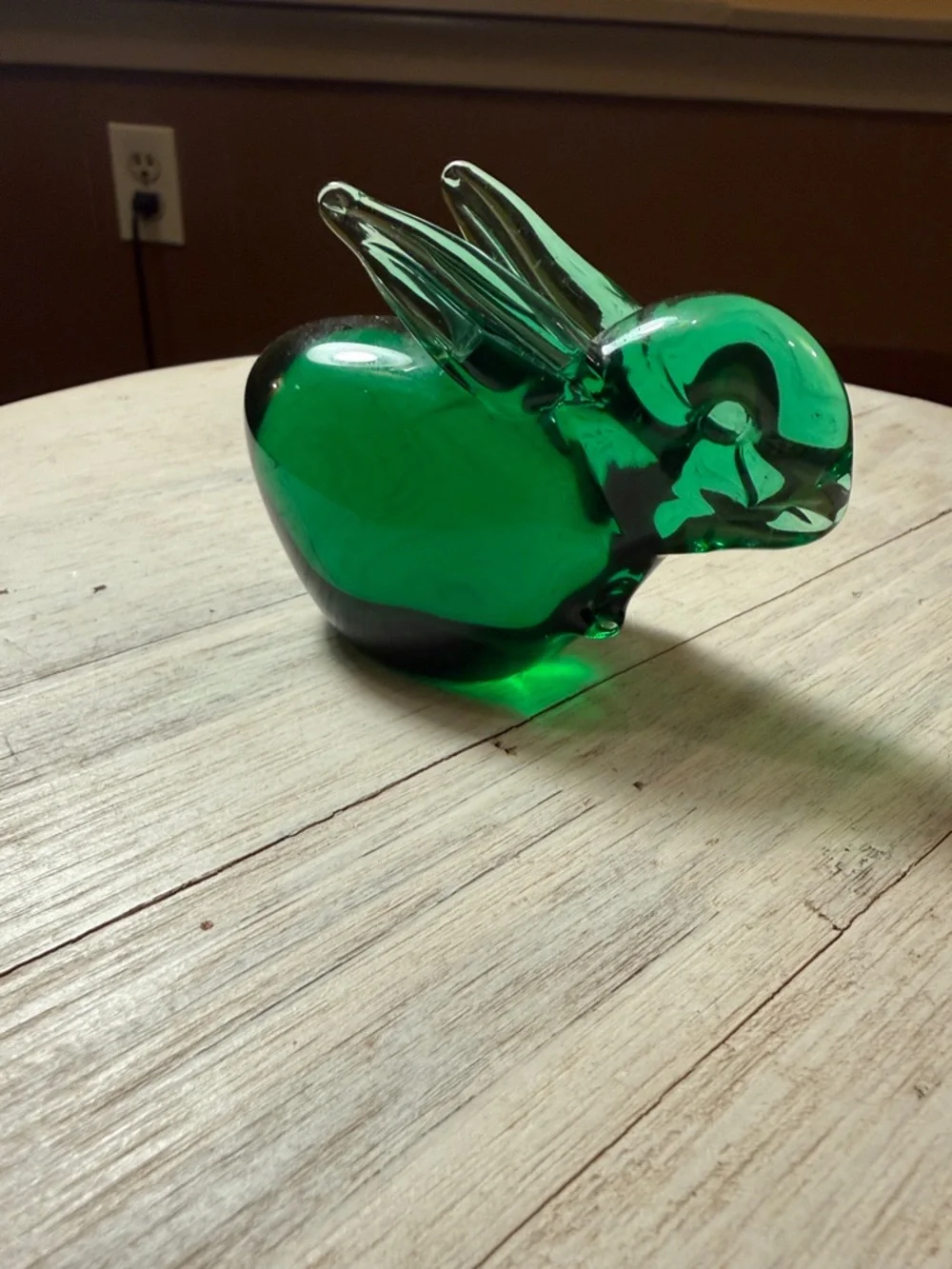 Emerald Green Art Glass Rabbit Paperweight 2.5”